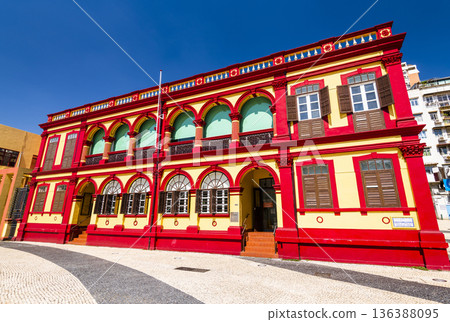 Building view of the Macao Central Library at the Tap Seac Square in St. Lazarus District, Macau.  136388095