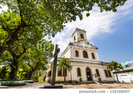 Building view of the Our Lady of Carmel Church in Taipa, Macau, buildings are neoclassical in design. 136388097