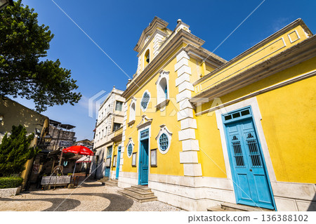 View of St. Francis Xavier's Church in Coloane, Macau. This chapel follows the baroque style of Macao's major churches. View of St. Francis Xavier's Church in Coloane, Macau. This chapel follows the baroque style of Macao's major churches. 136388102