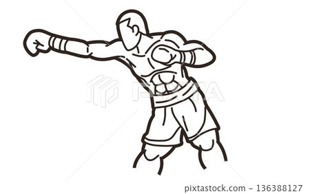 Boxing Sport Kickboxing Muay Thai Boxer Action Cartoon Graphic Vector Boxing Sport Kickboxing Muay Thai Boxer Action Cartoon Graphic Vector 136388127
