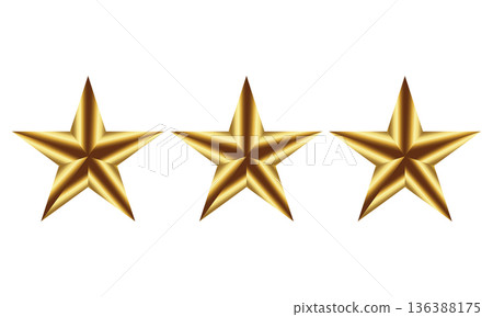 Three metallic gold star rating icon isolated on transparent background Three metallic gold star rating icon isolated on transparent background 136388175