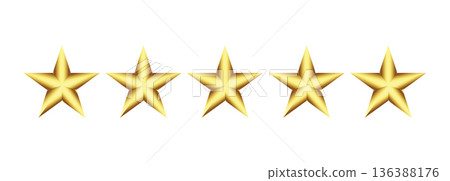 Flat gold five star rating icon isolated on transparent background Flat gold five star rating icon isolated on transparent background 136388176