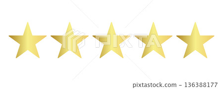 Light gold five star rating icon isolated on transparent background Light gold five star rating icon isolated on transparent background 136388177