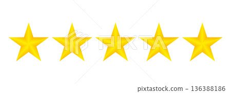 Yellow five star rating icon isolated on transparent background 136388186