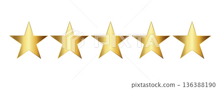 Five gold star rating icon isolated on transparent background 136388190