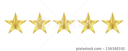 Bright gold five star rating icon isolated on transparent background Bright gold five star rating icon isolated on transparent background 136388192