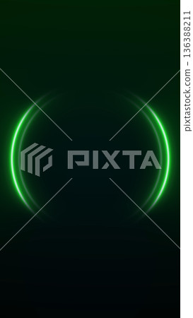 Glowing green neon ring light on dark background forming minimal futuristic circle frame. Abstract energy halo, clean digital technology glow, modern sci fi illumination concept. Glowing green neon ring light on dark background forming minimal futuristic circle frame. Abstract energy halo, clean digital technology glow, modern sci fi illumination concept. 136388211