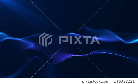 Smooth blue digital waves forming abstract flowing landscape with soft glow and depth. Minimal futuristic gradient background, calm energy and modern technology atmosphere. 136388221