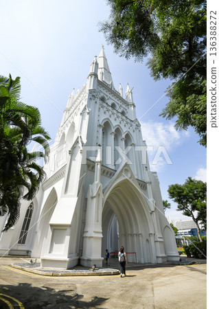 Building view of St Andrew's Cathedral, which is the cathedral church of the Anglican Diocese of Singapore. 136388272