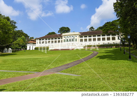 Building view of the Fort Canning Arts Centre atop the hill at Fort Canning Park, Singapore, originally constructed as British army barracks in 1926. Building view of the Fort Canning Arts Centre atop the hill at Fort Canning Park, Singapore, originally constructed as British army barracks in 1926. 136388277