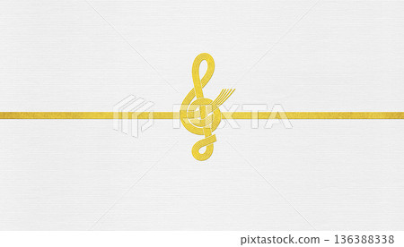 採用水引工藝設計的時尚紙張和高音譜號背景。 136388338