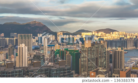 Feb 1 2026 Warm Evening Light Illuminates Hung Hom Skyline Beside Harbour 136388376