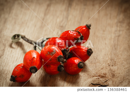 Hawthorn on wooden table background Hawthorn on wooden table background 136388461