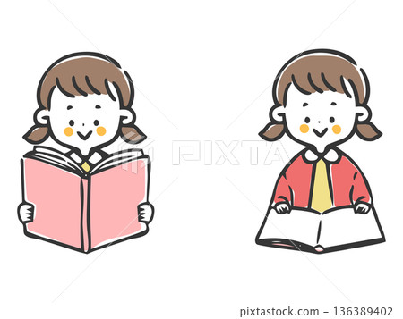 女孩讀書向量圖 女孩讀書向量圖 136389402