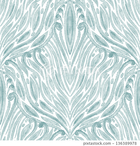 Watercolor texture with floral elements in a symmetrical pattern Watercolor texture with floral elements in a symmetrical pattern 136389978