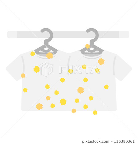 晾衣桿和沾滿花粉的衣物插圖 136390361