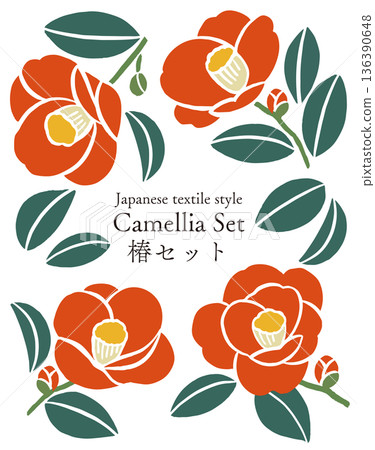 Vector illustration of camellia and Japanese pattern background | Japanese style texture & decorative material for advertising 136390648