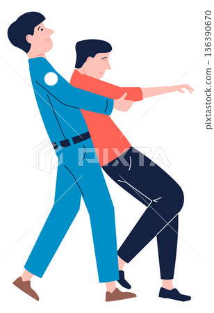 Medical reanimation procedure. Paramedic help faint patient 136390670