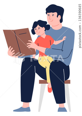 Dad with daughter read book together. Parent and kid leisure time Dad with daughter read book together. Parent and kid leisure time 136390685