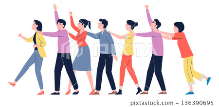 People walking together. Teamwork and cooperation color characters People walking together. Teamwork and cooperation color characters 136390695