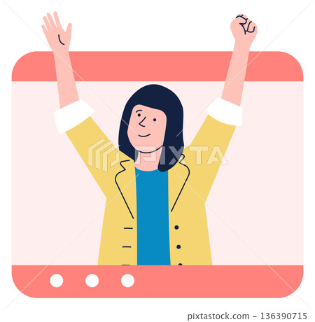 Greeting person on computer screen. Online video conference 136390715