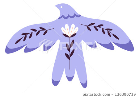 Floral motif bird. Decorative element for textile design Floral motif bird. Decorative element for textile design 136390739