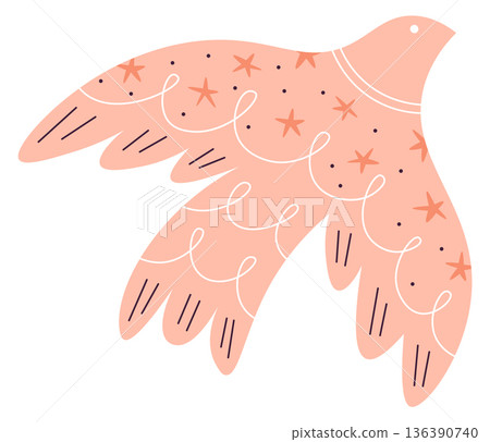 Folk pattern bird element. Decorative shape with romantic motif Folk pattern bird element. Decorative shape with romantic motif 136390740