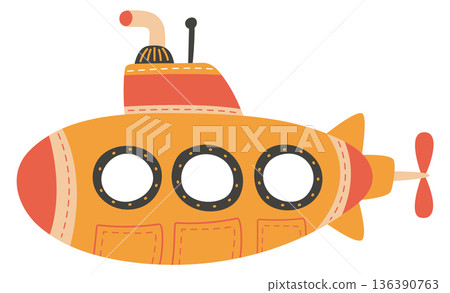 Submarine color icon. Underwater transport kid toy 136390763