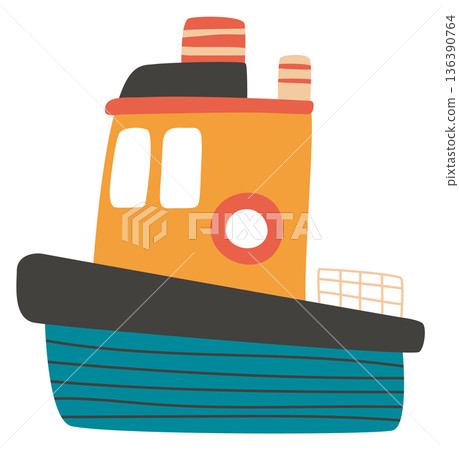 Cute speedboat icon. Kid nautical toy drawing 136390764