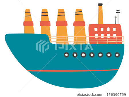 Steamboat drawing. Cute vintage kid ship icon 136390769