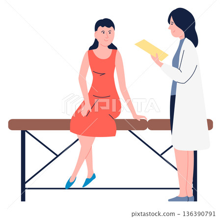 Doctor read patient history record. Hospital clinic appointment 136390791