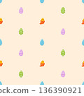 Cute Easter hand drawn seamless pattern with decorated egg and freshly hatched chick. Colourful pastel springtime background for wrapping paper, textile, wallpaper 136390921
