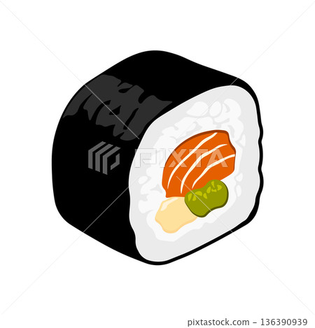 one sushi roll without background 136390939