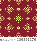 Elegant ethnic geometric ornament on a deep red background, Seamless pattern for textile wallpaper 136391176