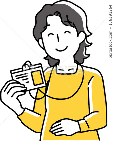 Female staff showing employee ID card Female staff showing employee ID card 136391264