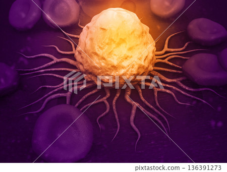 Cancer cells on medical science background 136391273