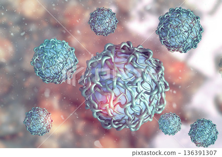 Microscopic view of virus, bacteria, cell infected organism Microscopic view of virus, bacteria, cell infected organism 136391307