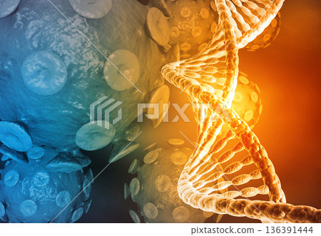 virus cells and dna strands virus cells and dna strands 136391444