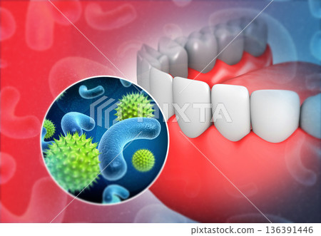 Human tooth with Microscopic bacterias and viruses,Germs 136391446