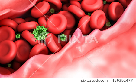 Virus infecting the blood cells in veinblood stream 136391477