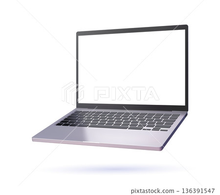 3d laptop notebook icon, mobile portable pc mockup with empty screen. Realistic 3d vector modern portable computer mock up. Digital device with keyboard, display for technology interface presentation 136391547
