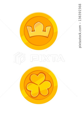 St Patricks font golden coin punctuation colon. Irish folk alphabet type vector element, March holiday typeset punctuation mark. Saint Patrick day typeface symbol with crown and clover leaf on coins St Patricks font golden coin punctuation colon. Irish folk alphabet type vector element, March holiday typeset punctuation mark. Saint Patrick day typeface symbol with crown and clover leaf on coins 136391568