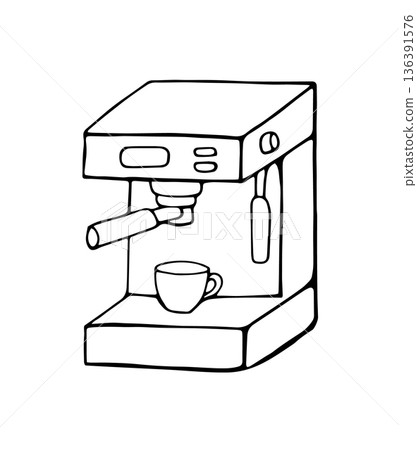Hand Drawn Coffee Machine with Cup Minimal Line Art Illustration Hand Drawn Coffee Machine with Cup Minimal Line Art Illustration 136391576