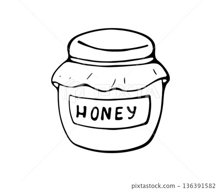 Hand Drawn Honey Jar Minimal Line Art Illustration for Food Kitchen Design 136391582