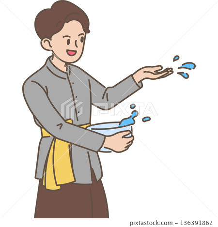 man playing songkran cartoon traditional clothing 136391862