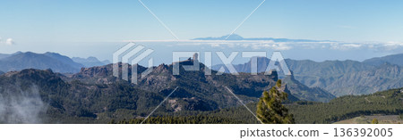 Misty mountain panorama above clouds in Canary Islands Misty mountain panorama above clouds in Canary Islands 136392005