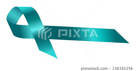 Teal Awareness ribbon. Awareness for cervical cancer, Agoraphobia, Anxiety Disorder, Compulsive Disorder, Food Allergies, Panic Disorder, Tsunami Victims, Uterine Cancer, Vulvar Cancer. Vector 3d  136392256