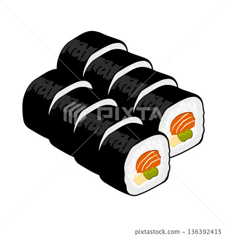 Set of 8 sushi rolls without background Set of 8 sushi rolls without background 136392415