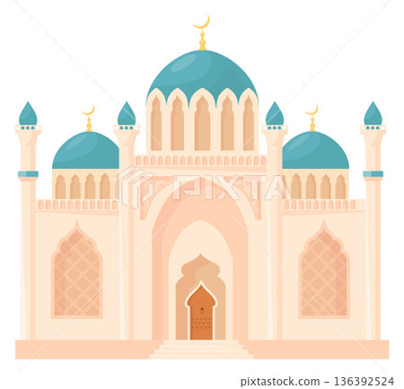 Eastern islamic temple. Traditional muslim architecture icon Eastern islamic temple. Traditional muslim architecture icon 136392524