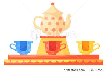 Mad tea cups ride. Cartoon theme park attraction 136392550